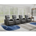 Ethan Modern Power Reclining Faux Leather Home Theater Seats with Cup Holders, Set of 4