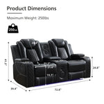 Griffin Leather Power Recliner Loveseat Couch with Bass Speakers and LED Lights