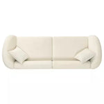 Clara Modern Curved 3-Seater Sofa with Rolled Arms, Velvet Upholstery, and Accent Pillows – Beige
