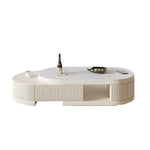 Penelope Cream Style Oval Extendable Coffee Table Solid Wood with 4 Drawers, No-Assembly Required