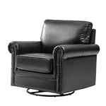 Higinio Genuine Leather Swivel Rocker Chair - Black