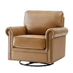 Higinio Genuine Leather Swivel Rocker Chair - Camel