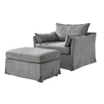 Roberta Slipcovered Armchair with Ottoman - Grey / 45