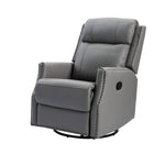 Caria Genuine Leather Manual Swivel Recliner - Dove