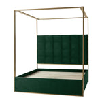 Madeleine Upholstered Canopy Queen Bed With Curtains - Green