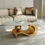 Indigo Luxury White Oval Coffee Table with Musical Note Base–Modern Accent Piece for Living Room Decor