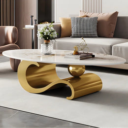 Indigo Luxury White Oval Coffee Table with Musical Note Base–Modern Accent Piece for Living Room Decor
