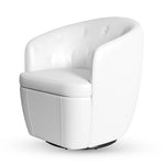 Claude Tufted Genuine Leather Classic Swivel Barrel Chair 