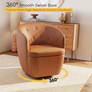 Claude Tufted Genuine Leather Classic Swivel Barrel Chair 