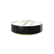 Anakin Drum Coffee Table – Sintered Stone Elegance with Dual Solid Wood Drawers, Ready to Use