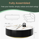 Anakin Drum Coffee Table – Sintered Stone Elegance with Dual Solid Wood Drawers, Ready to Use