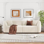 Clara Modern Curved 3-Seater Sofa with Rolled Arms, Velvet Upholstery, and Accent Pillows – Beige