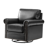Higinio Genuine Leather Swivel Rocker Chair - Black