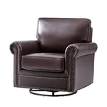 Higinio Genuine Leather Swivel Rocker Chair - Espresso