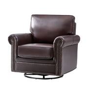Higinio Genuine Leather Swivel Rocker Chair - Espresso