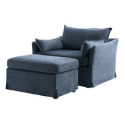 Roberta Slipcovered Armchair with Ottoman - Blue / 45