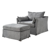 Roberta Slipcovered Armchair with Ottoman - Grey / 45