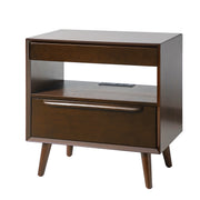 Valentin 2-Drawer Nightstand with  Built-In Outlets - Walnut