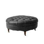 Idalia Genuine Leather Ottoman - Black