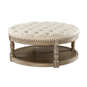 Deoius Tufted Round Cocktail Ottoman with Storage - Linen