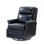 Louise Genuine Leather Swivel Rocker Recliner - Navy / 29
