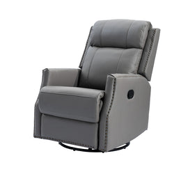 Caria Genuine Leather Manual Swivel Recliner - Dove