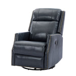 Caria Genuine Leather Manual Swivel Recliner - Navy