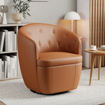Claude Tufted Genuine Leather Classic Swivel Barrel Chair 