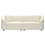 Clara Modern Curved 3-Seater Sofa with Rolled Arms, Velvet Upholstery, and Accent Pillows – Beige