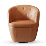 Claude Tufted Genuine Leather Classic Swivel Barrel Chair 