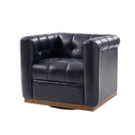 Arnold Genuine Leather Swivel Club Chair - Navy