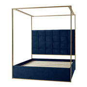 Madeleine Upholstered Canopy Queen Bed With Curtains - Navy