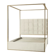 Madeleine Upholstered Canopy Queen Bed With Curtains - Ivory