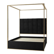 Madeleine Upholstered Canopy Queen Bed With Curtains - Black